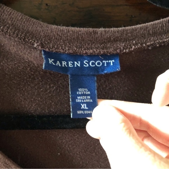 Karen Scott brown cotton 3/4 sleeve top in size XL - Picture 4 of 4